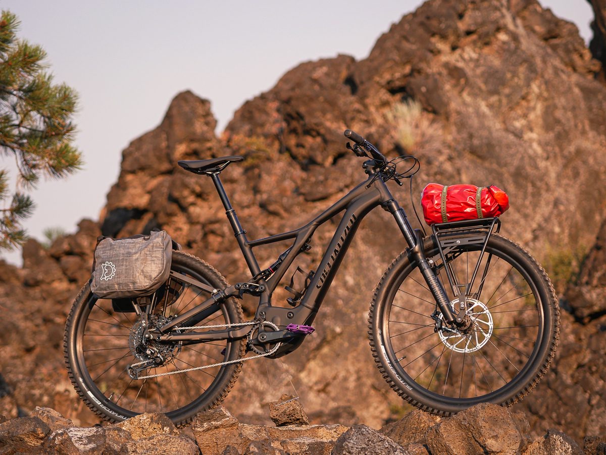 Old Man Mountain Divide rack loaded on a bike outdoors