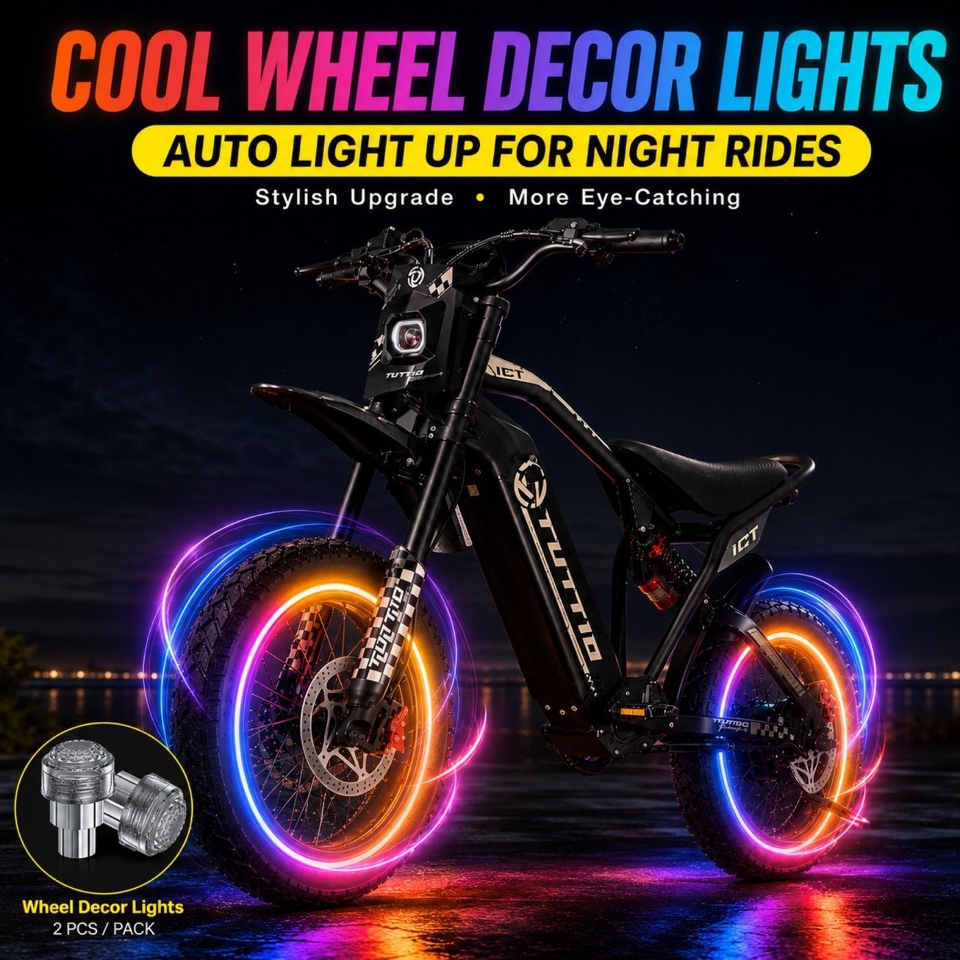 Tuttio Ebike Led Flash Bike Tire Wheel Valve Cap Light (2Pack)