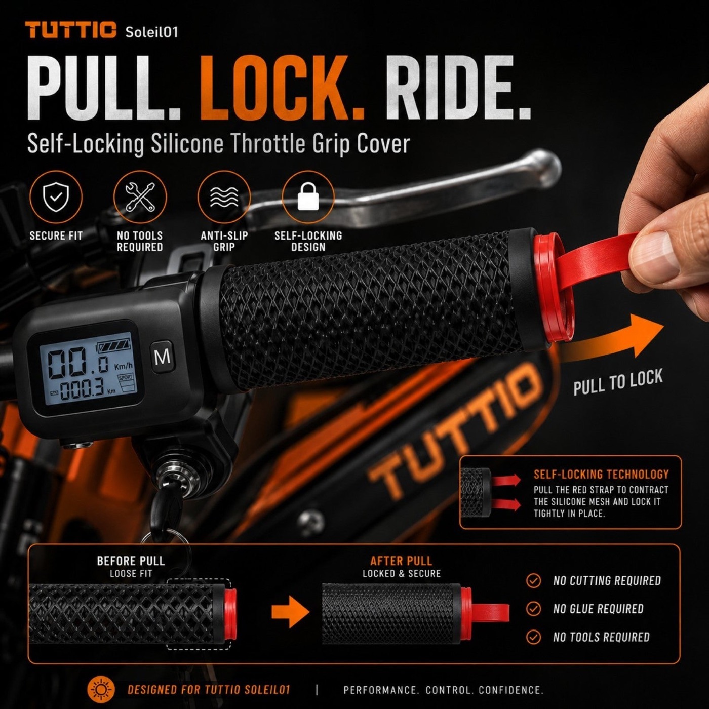 Tuttio Soleil01 Self-Locking Silicone Throttle Grip Covers (Pair)