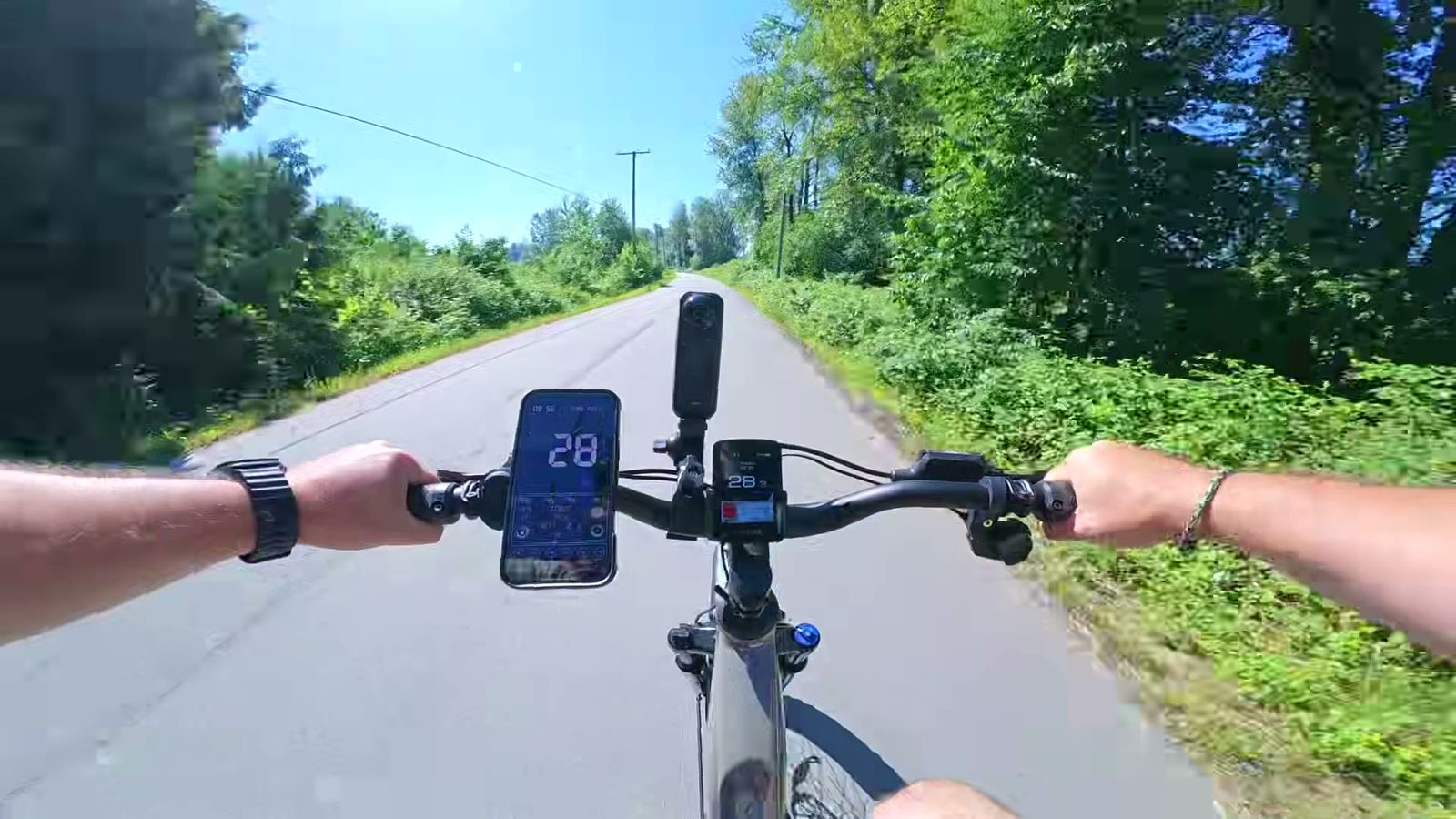 Top speed run with GPS and display reading 28 mph