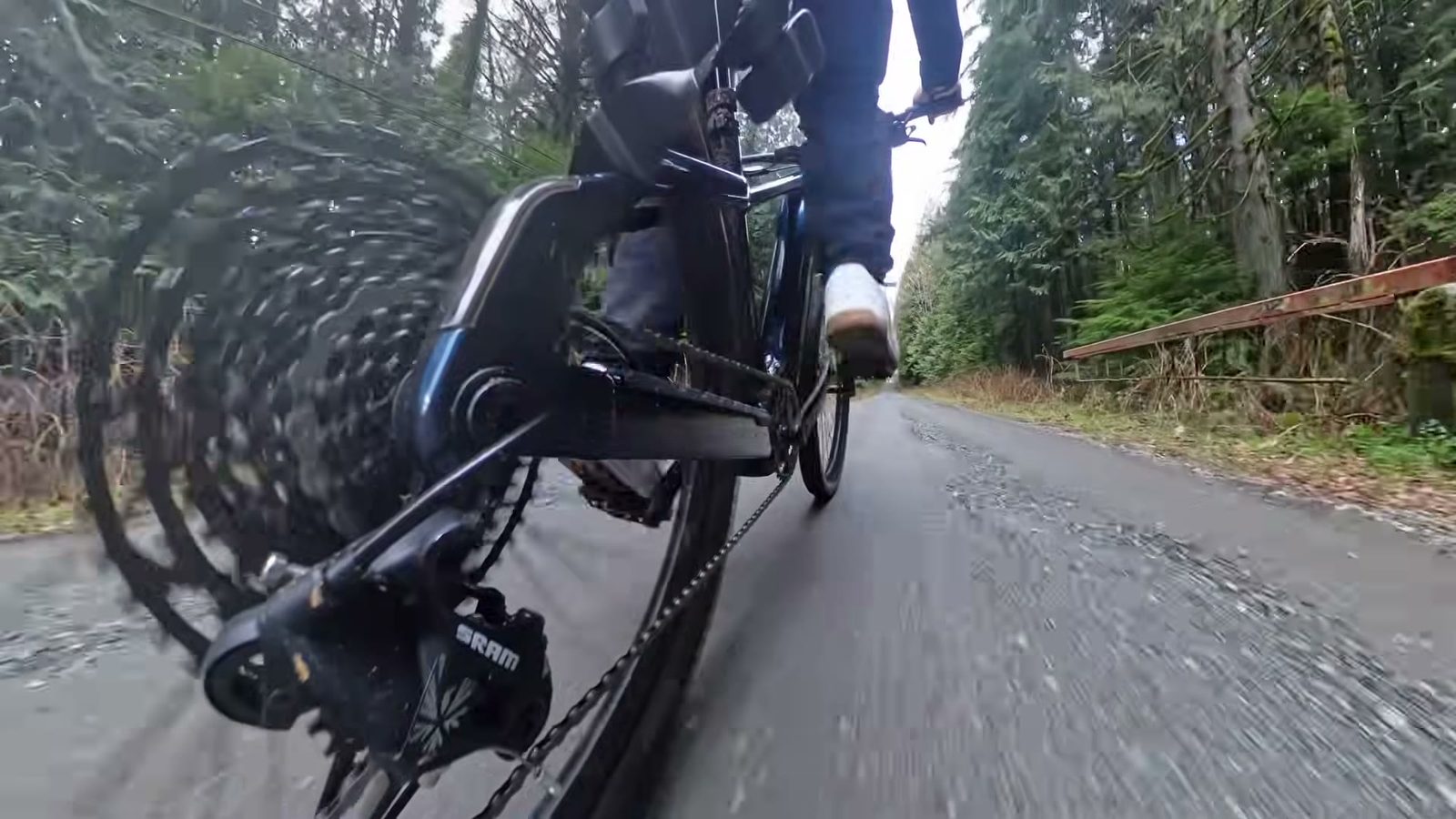 Climbing a smooth gravel road on the Ramblas ADV