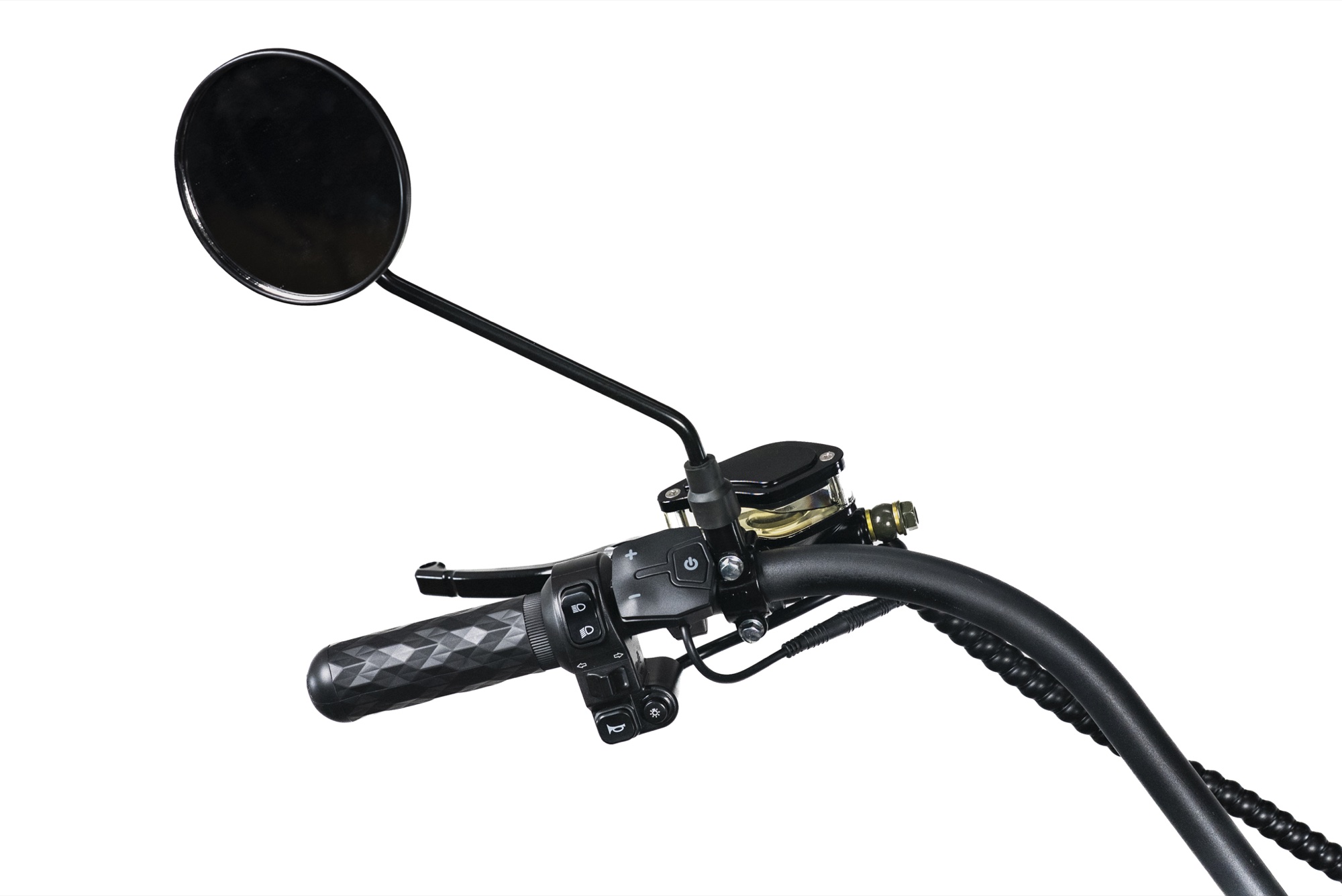 Round mirror and left-hand controls