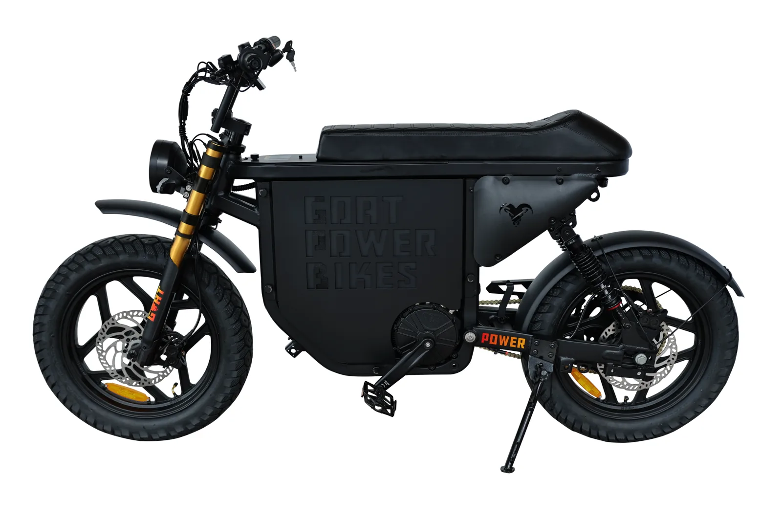 Power Goat MD: Rear three-quarter, gold forks