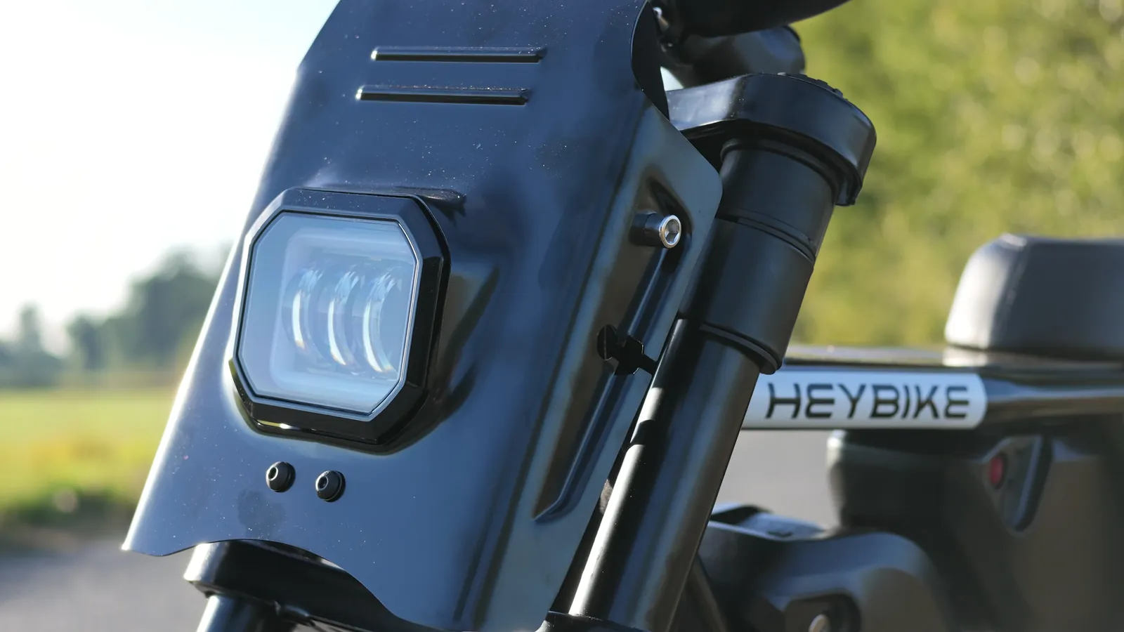 Heybike Titan square LED headlight and Heybike top tube badge