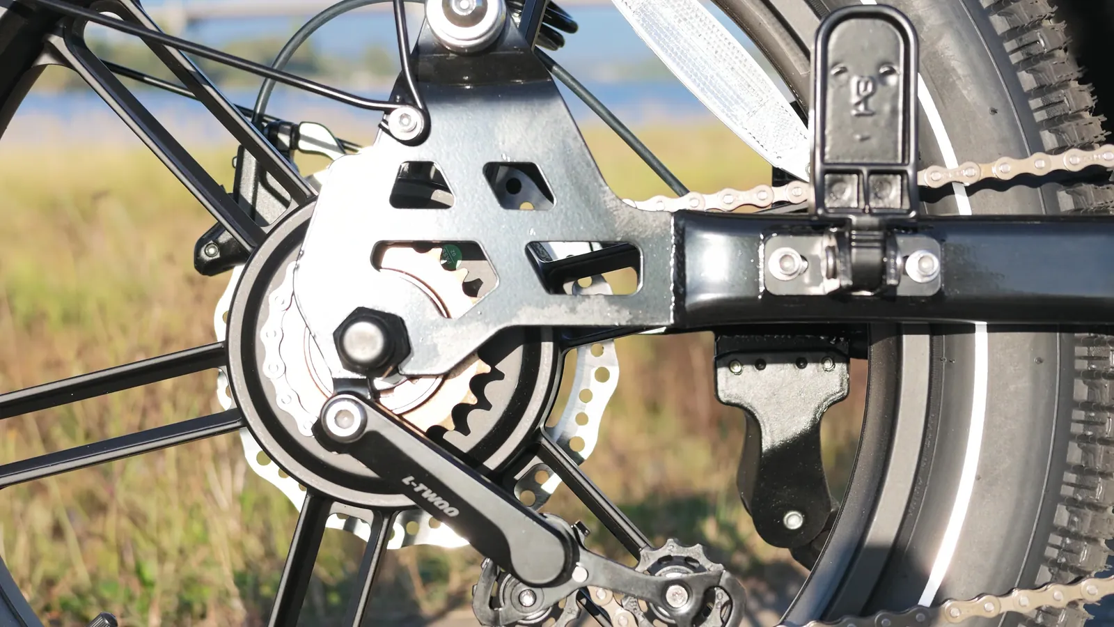Heybike Titan rear hub motor, chain tensioner and passenger peg