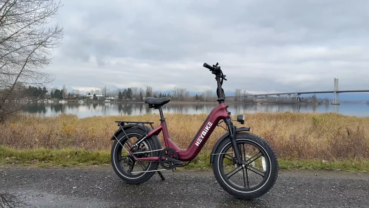 The Heybike Ranger S beside a river