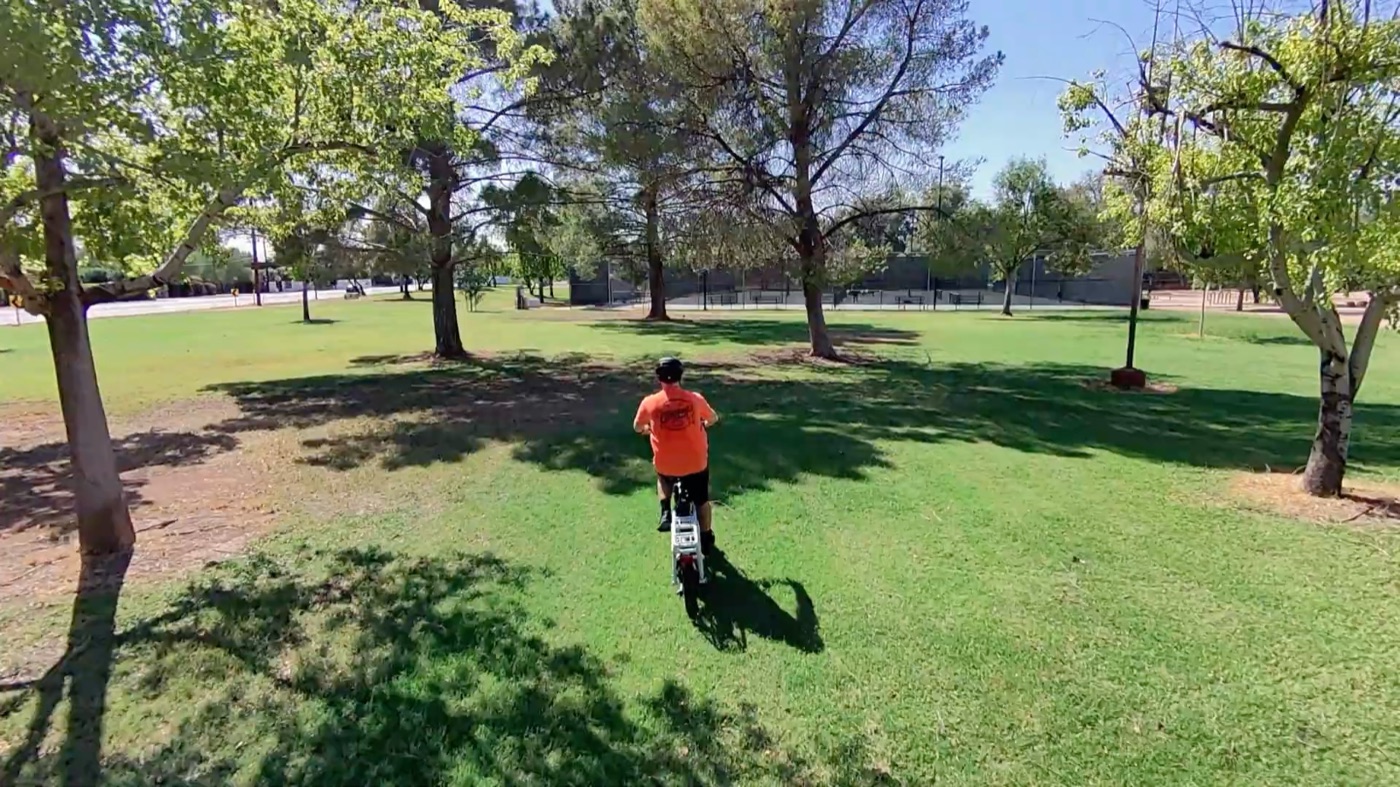 Riding the XPedition 2.0 across park grass