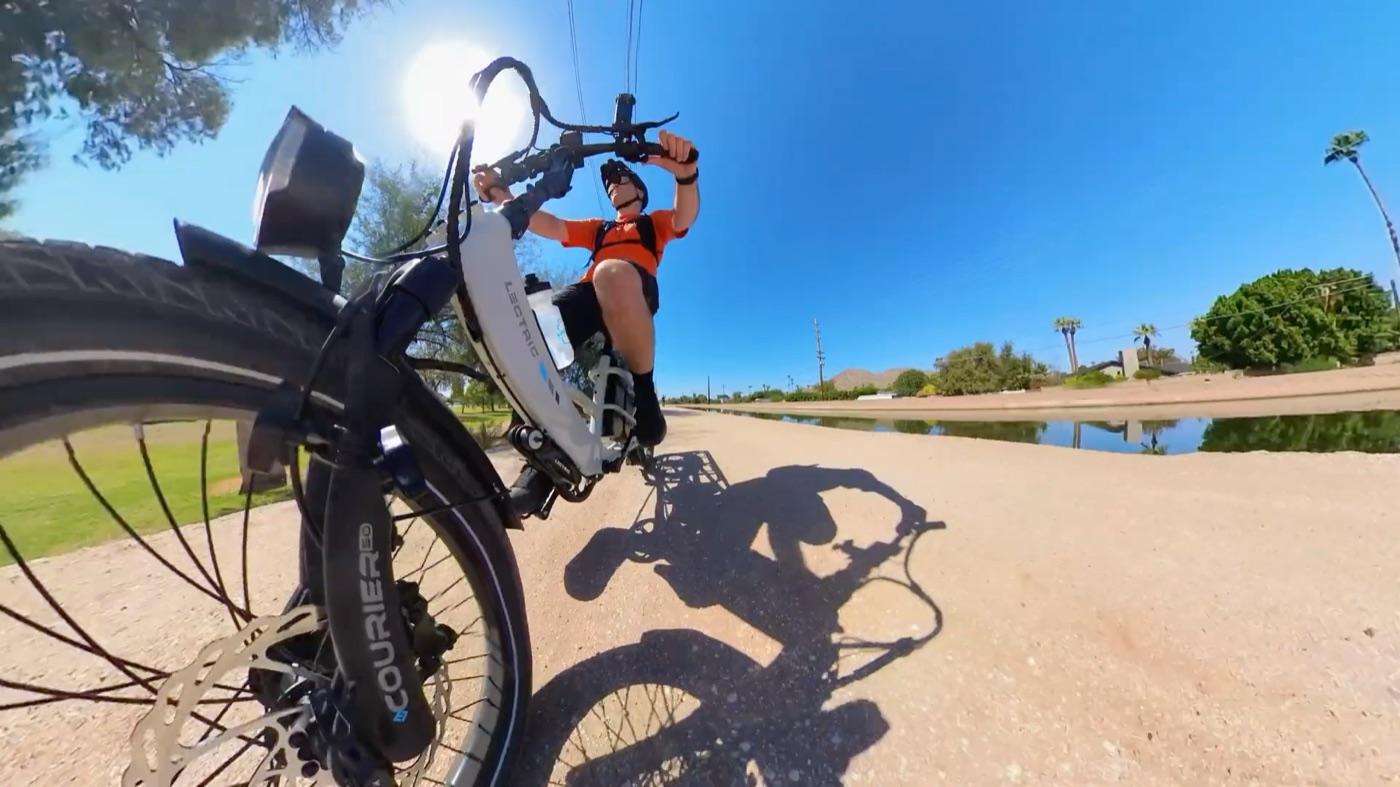 The XPedition 2.0 front wheel on grass during the light off-road test