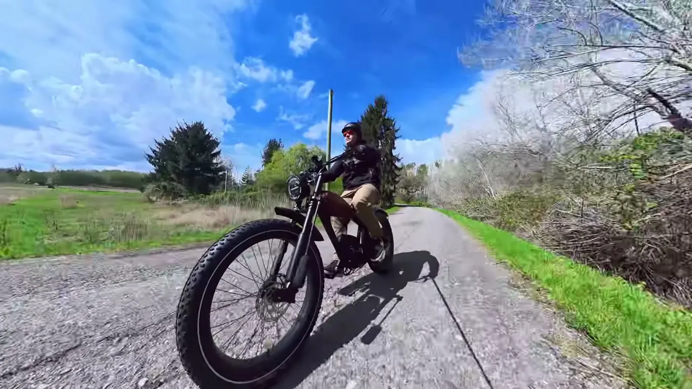 riding the Cheetah Pro on a gravel path