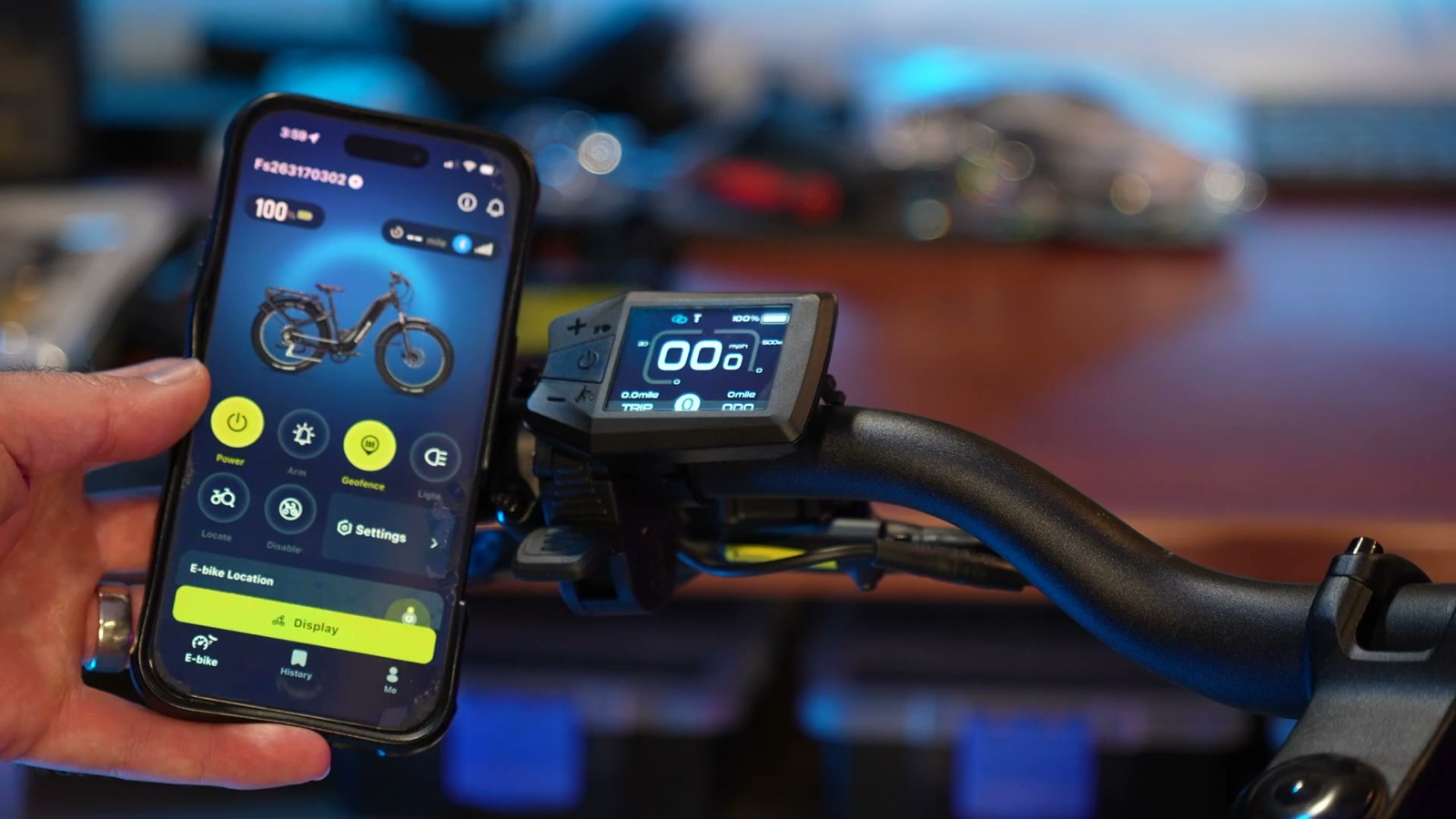 Ride iQ app next to the display