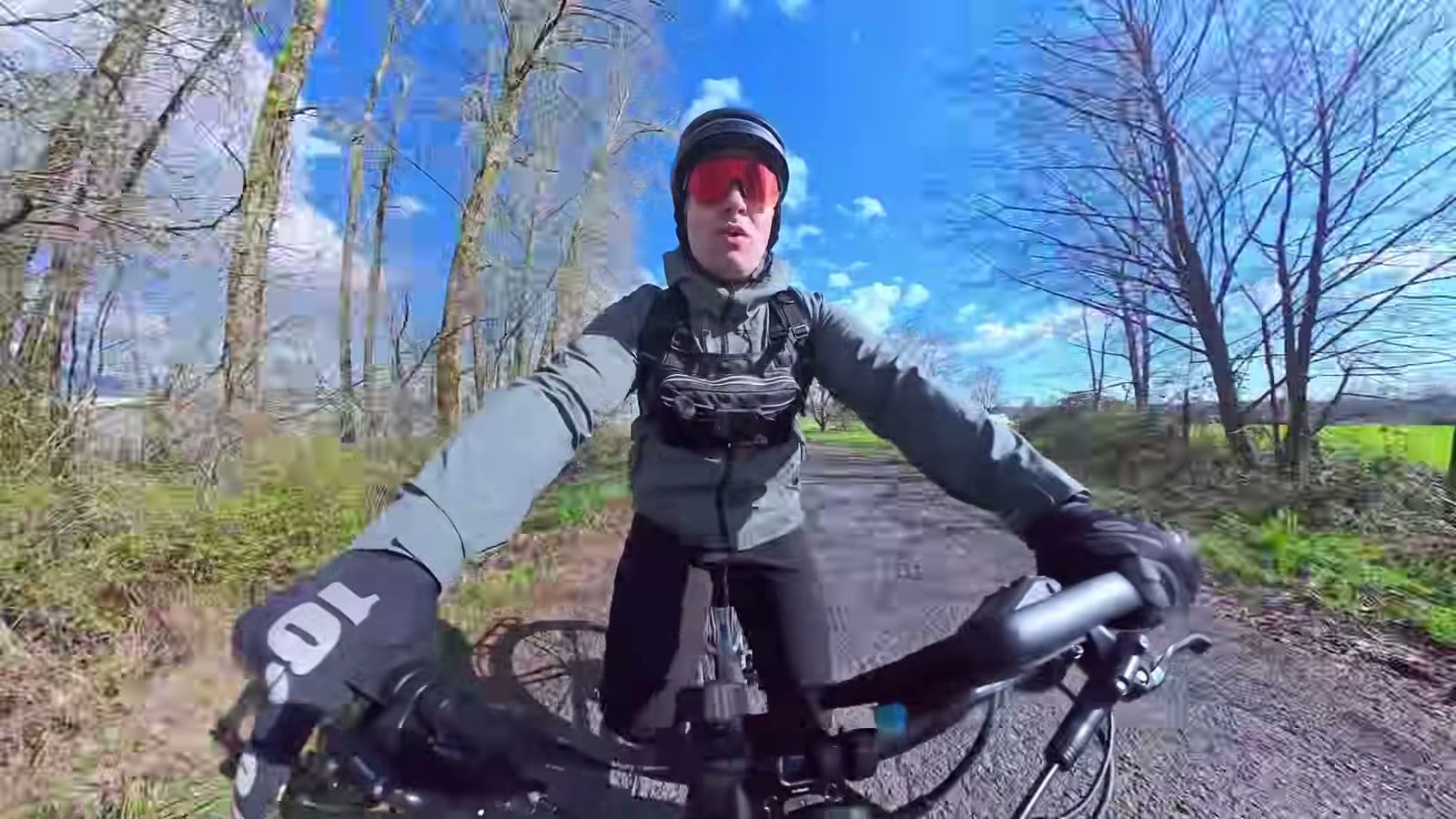 Ben riding the Tempo in zone two pulse mode on a gravel trail