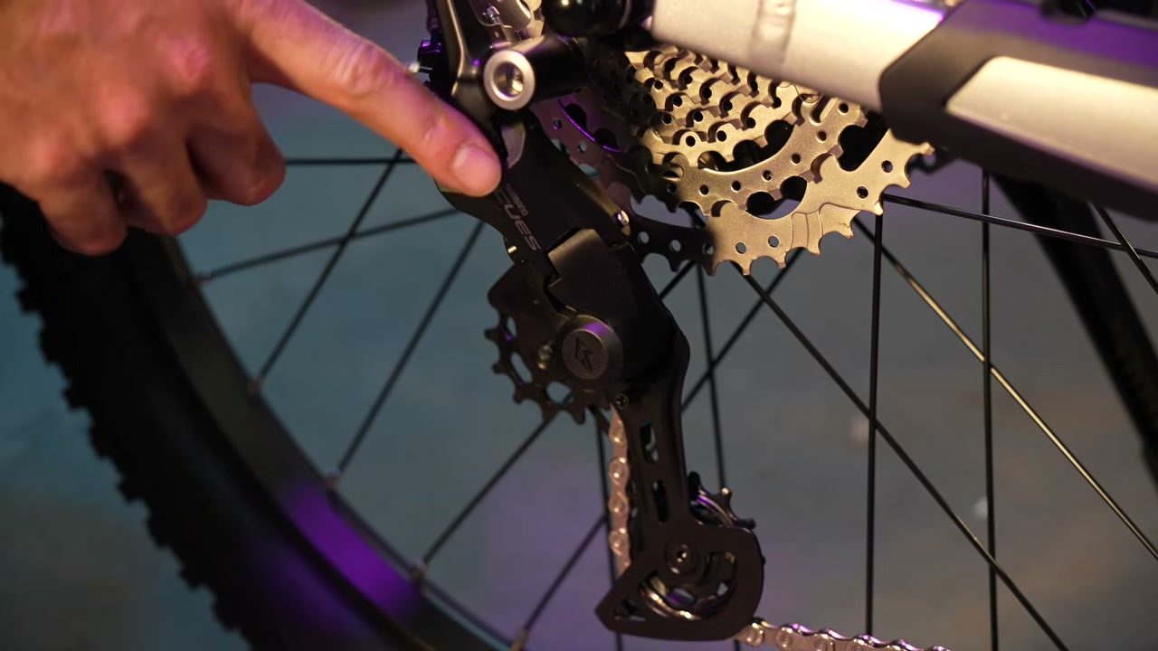 Close-up of the Shimano CUES nine-speed derailleur