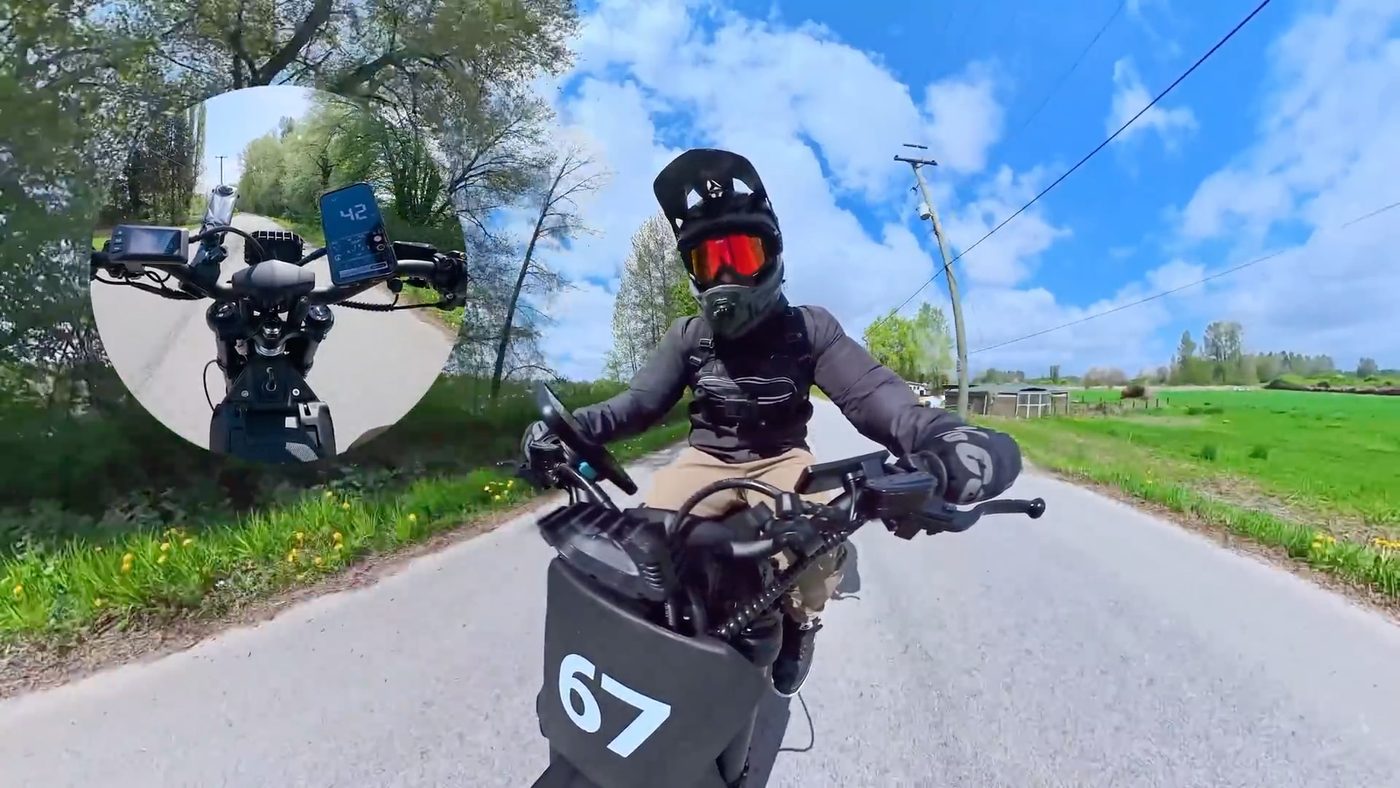 Chest-cam view with the GPS showing the top speed run