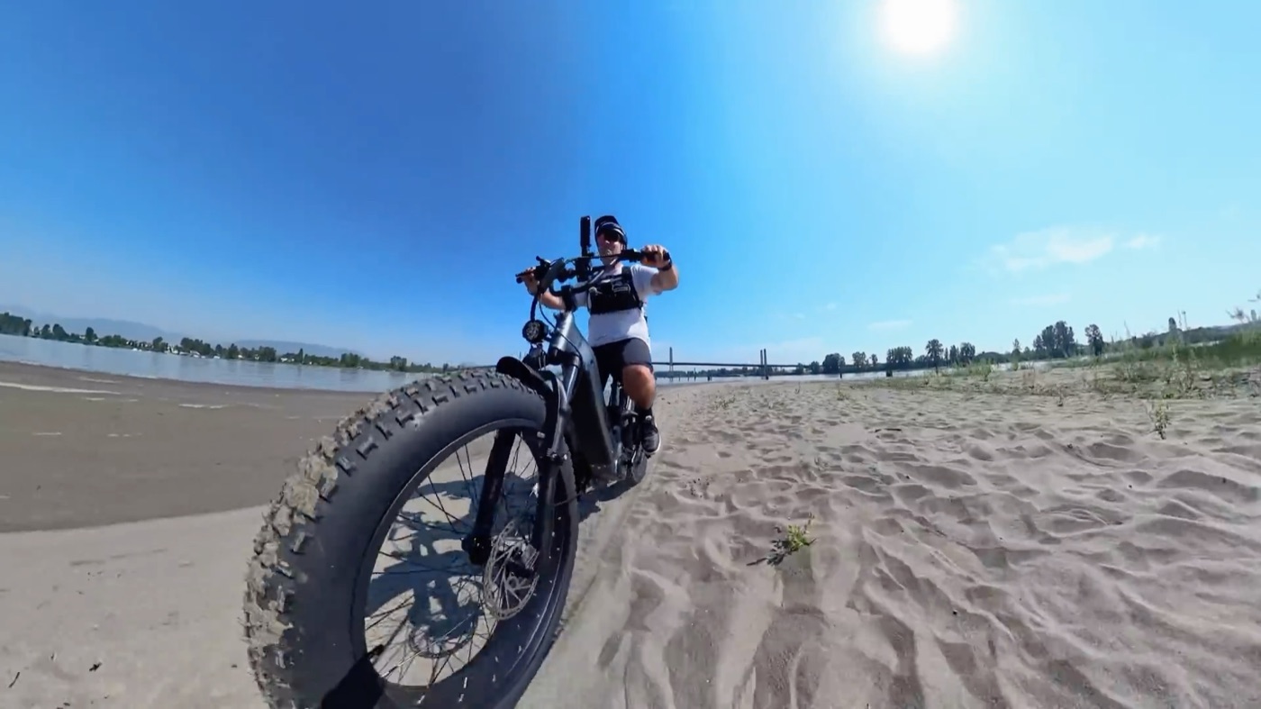 Riding the Magician Alpha across loose beach sand