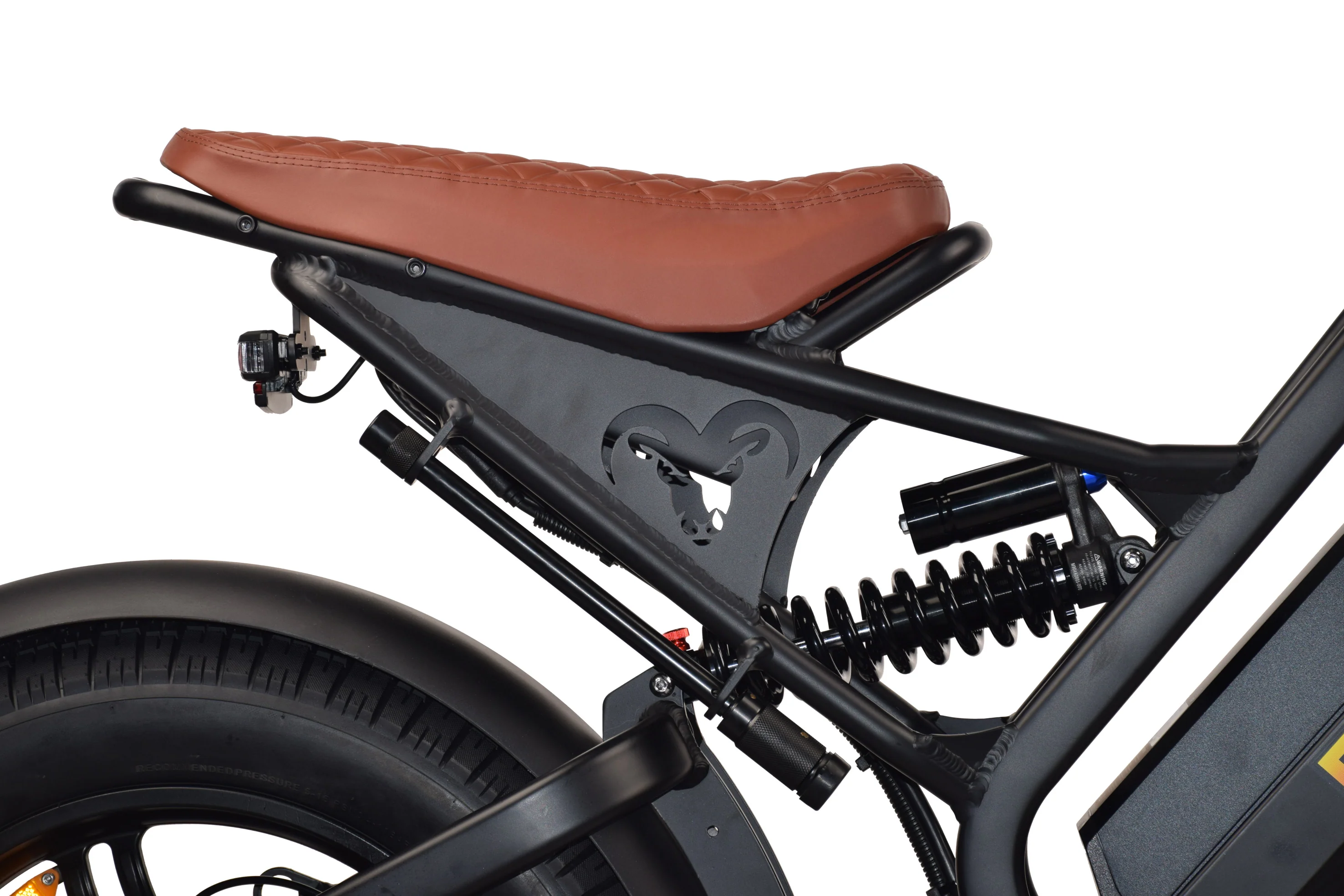 Billy Goat V3 rear frame and foot peg detail with ram-head cutout