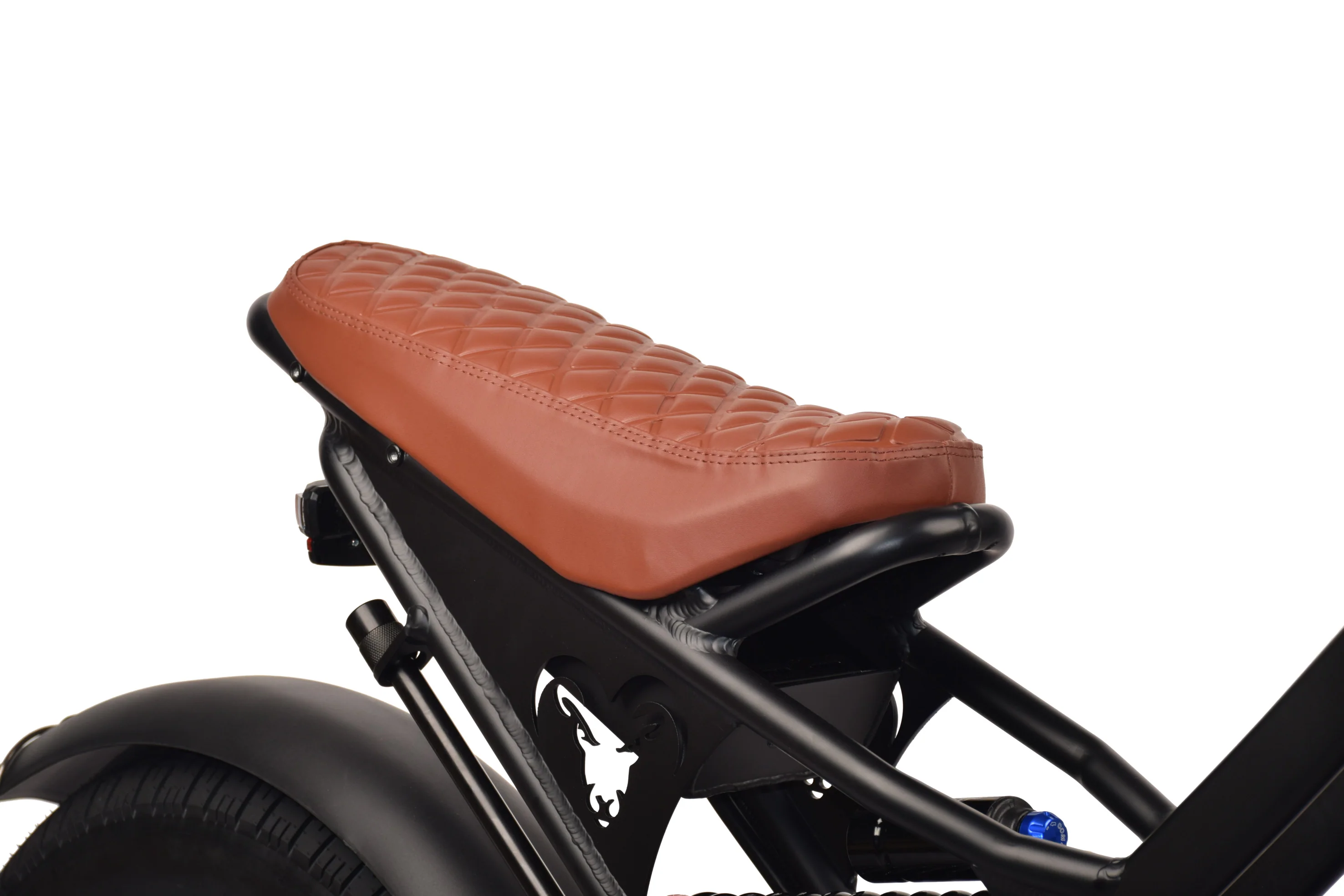 Diamond-stitched tan faux-leather seat