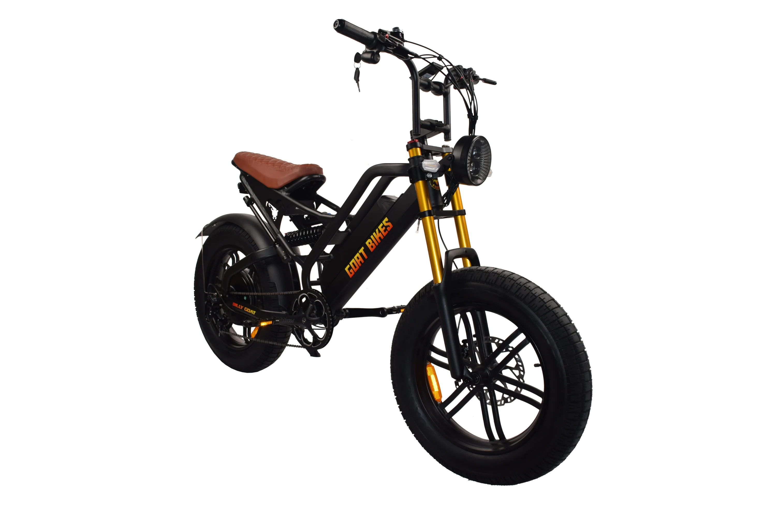 Billy Goat V3 front three-quarter, gold forks