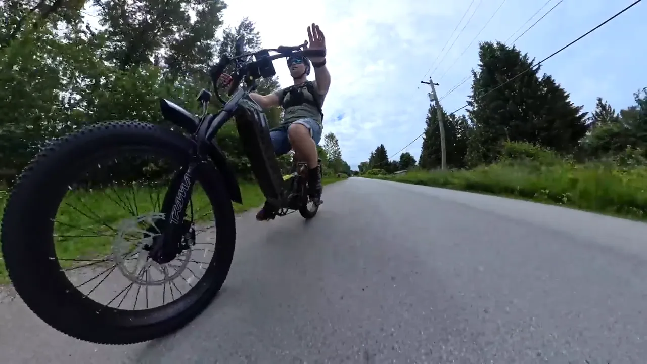 The Biktrix Rogue Hawk front wheel on a road