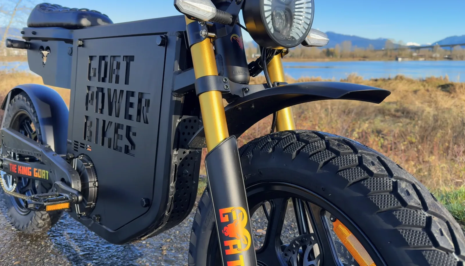 King Goat front three-quarter, inverted forks and headlight