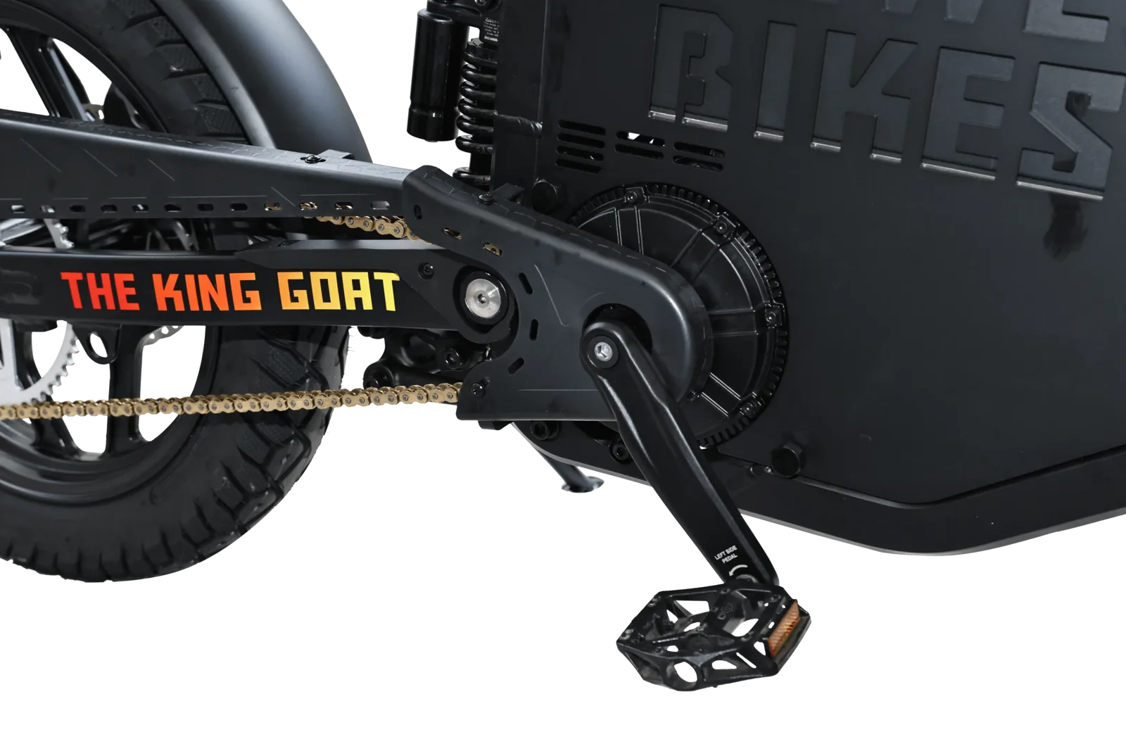 King Goat patent-pending mid-drive motor, chain and drivetrain