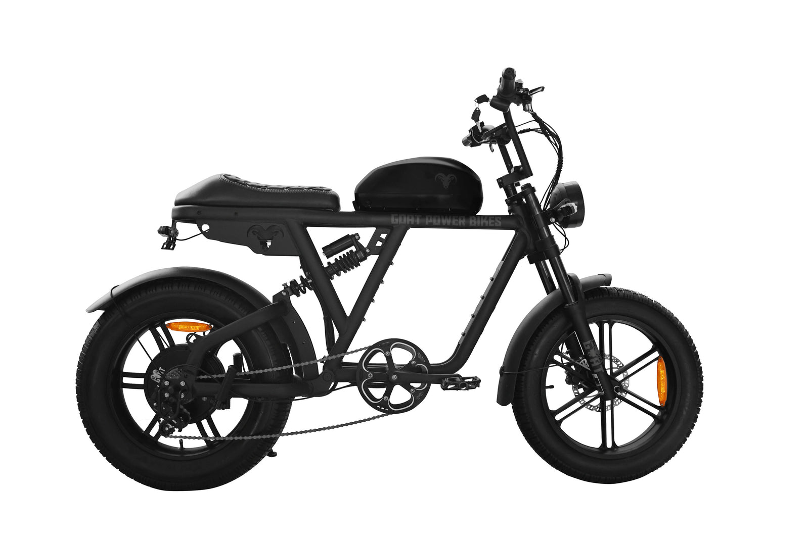 Motor Goat V3 full side profile showing the moped-style frame and long wheelbase