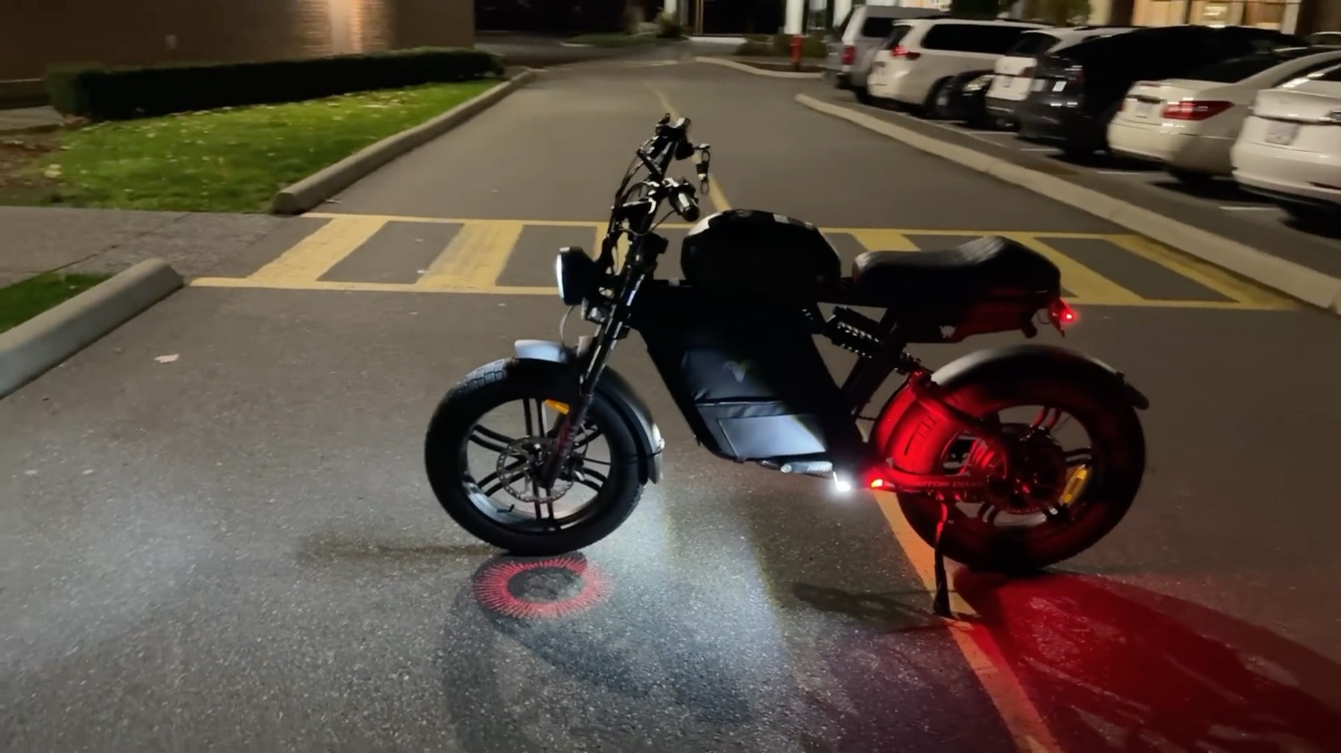 Motor Goat lit up at night