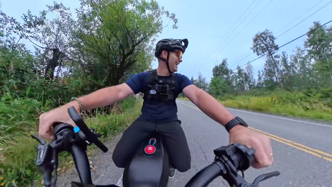 Ben accelerating hard on the Mini Goat