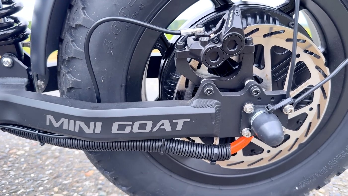 Mini Goat branded swingarm and rear disc
