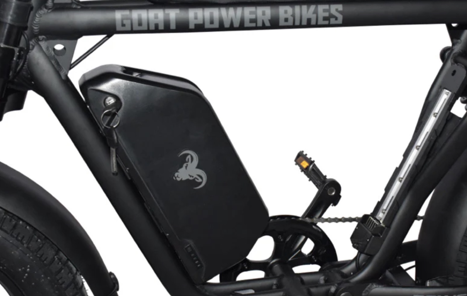 Power Goat V3 lockable down-tube battery pack with goat badge